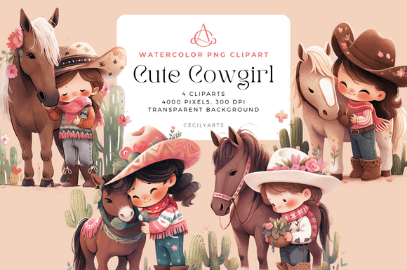 Watercolor Cute Cowgirl Clipart Graphic Illustrations By Cecily Arts