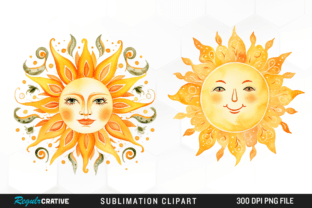 Watercolor Retro Sun Character Clipart Graphic Illustrations By Regulrcrative 3