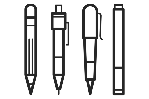 Writing Tools Line Icon Set. Pencil and Graphic Illustrations By microvectorone