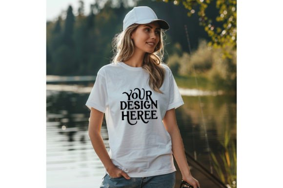 Woman Fishing Mockup, Empty T-shirt Colo Graphic Product Mockups By Design Moment