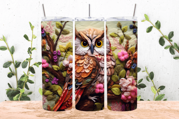 3D Embroidered Owl Tumbler Wrap Graphic Crafts By Ozzie Digital Art