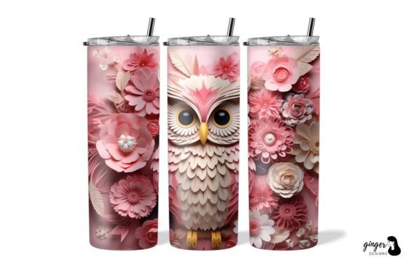 3D Pink Owl 20oz Skinny Tumbler Gráfico Plantillas de Impresión Por gingerdesign