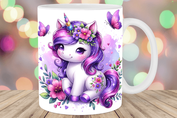 Baby Unicorn Purple Butterflies Mug Wrap Illustration Artisanat Par Ozzie Digital Art