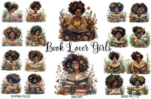 Book Lover Girls Floral Clip Art African Graphic Illustrations By Fun Digital