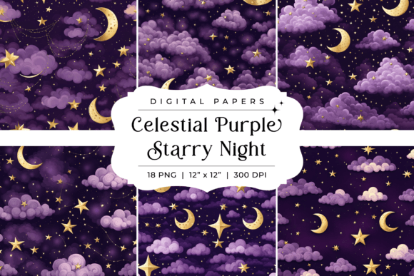 Celestial Purple Starry Night Background Gráfico Fondos Por Finiolla Design