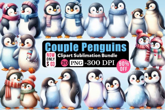 Couple Penguins Clipart Bundle Grafica Illustrazioni Stampabili Di CitraGraphics