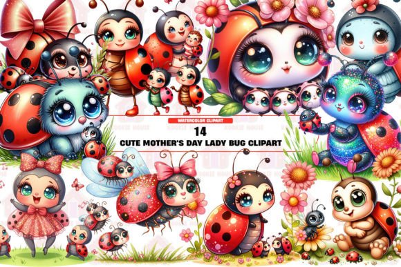 Cute Mother's Day Lady Bug Clipart PNG Graphic Crafts By Kookie House