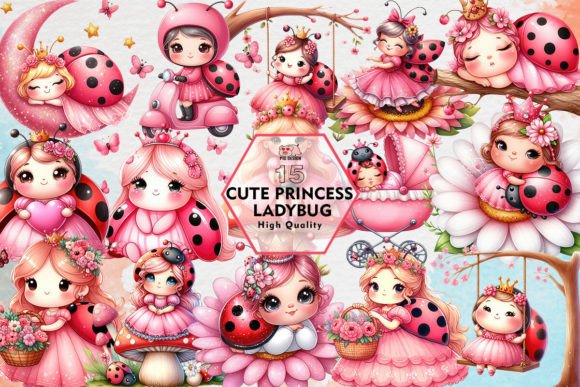 Cute Princess Ladybug Clipart PNG Grafik Plotterdateien Von PIG.design