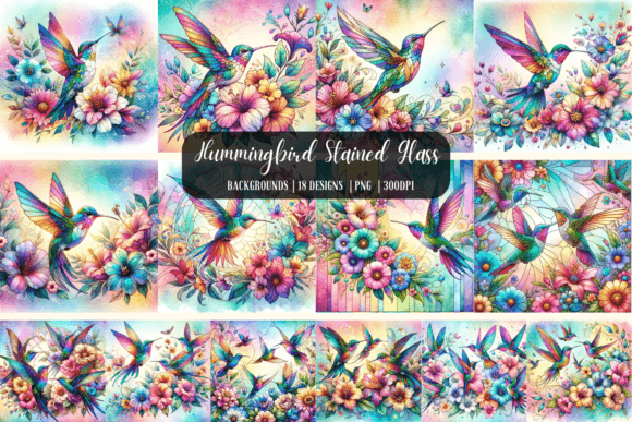 Hummingbird Stained Glass Background Graphic Backgrounds By Babydell Art