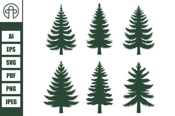 Pine Tree Silhouette Set Collection Gráfico Ilustraciones Imprimibles Por Andypp