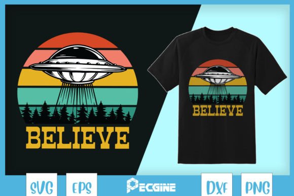 Vintage Alien Believe SVG Graphic Print Templates By Pecgine