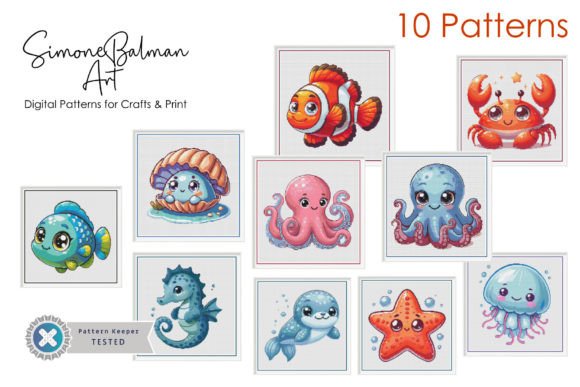 Baby Sea Animals Pattern Bundle Graphic Cross Stitch Patterns By Simone Balman Art