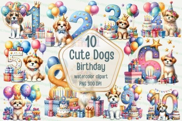 Cute Dog Birthday Party Theme Clipart Graphic Illustrations By Oummy Pj