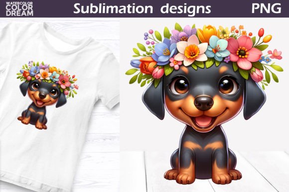 Doberman Puppy Flowers Clipart Graphic Illustrations By WatercolorColorDream
