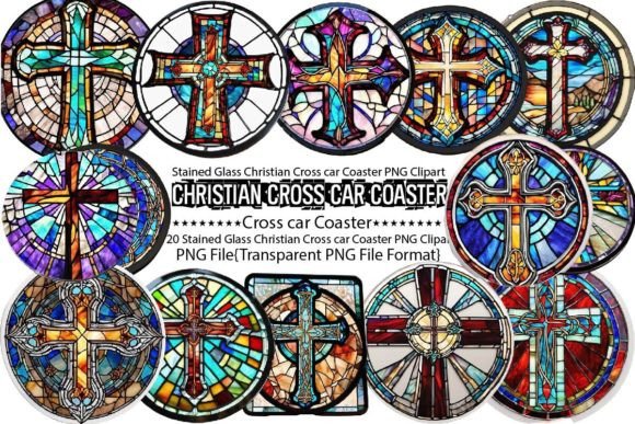 Stained Glass Christian Cross Car Coaste Graphic Print Templates By PrintExpert