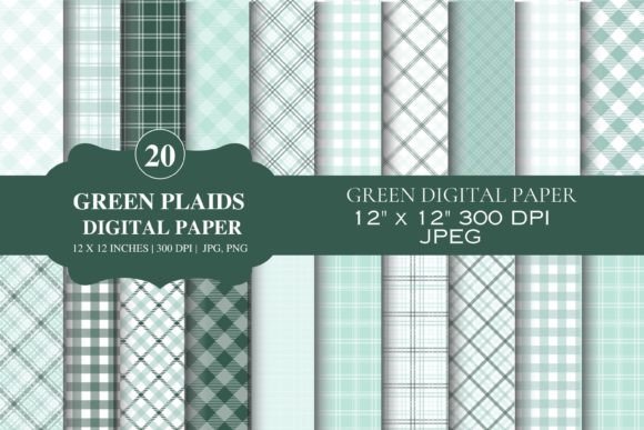 20 Green Plaid Digital Papers Gráfico Padrões de Papel Por BedtimeBakeshop