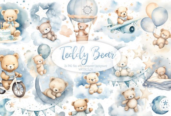 Blue Teddy Bear Clipart Gráfico Objetos Gráficos de Alta Calidad Por designloverstudio