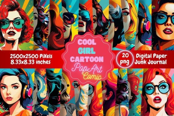 Cool Girl Cartoon Pop Art Retro Digital Graphic AI Generated By DenizDesign