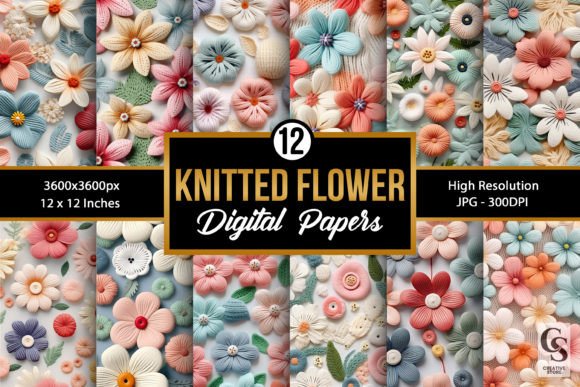 Pastel Crochet Knit Flower Digital Paper Graphic Patterns By Creative Store