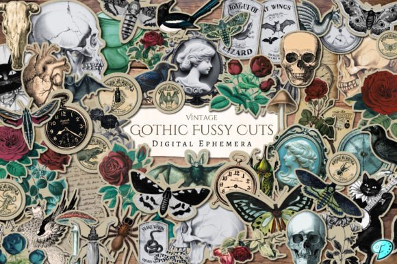 Vintage Gothic Fussy Cuts Ephemera Grafik Hochwertige grafische Objekte Von Emily Designs