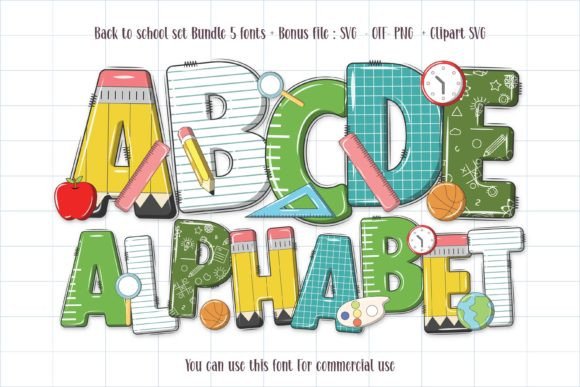 Back to School Set Farb-Schriftarten Schriftart Von Doodle Alphabet Master