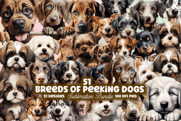 Breeds of Peeking Dogs Clipart Bundle Grafik Druckbare Illustrationen Von CraftArt