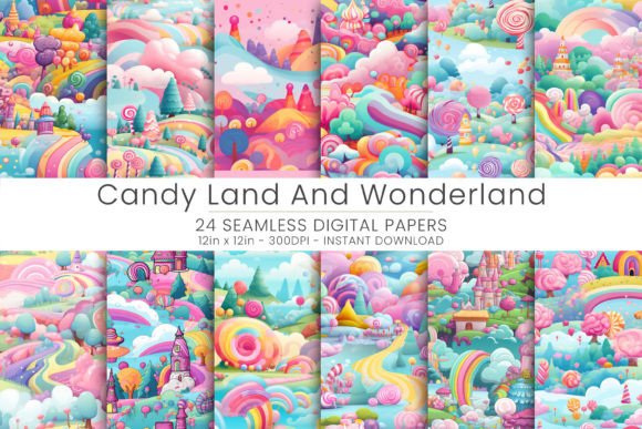 Candy Land and Wonderland Gráfico Padrões de Papel Por Mehtap