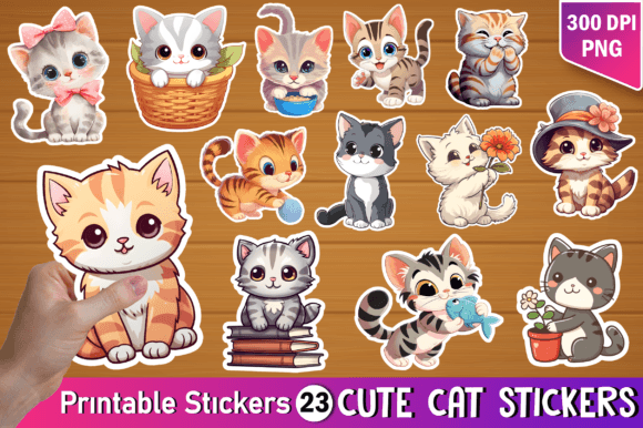 Cute Cat Kawaii Stickers Bundle Gráfico Manualidades Por Danishgraphics