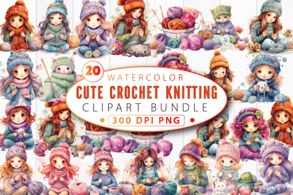 Cute Crochet Knitting Clipart Bundle Graphic Illustrations By STCrafts
