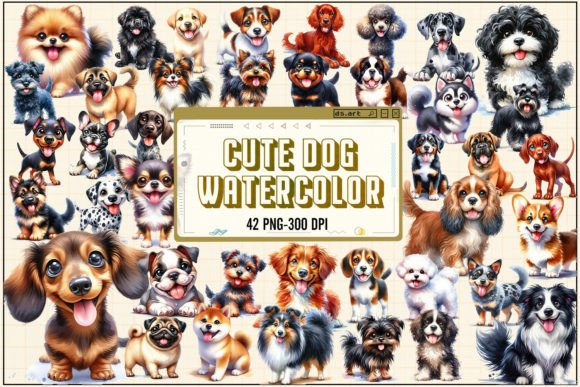 Cute Dog Watercolor Sublimation Illustration Illustrations Imprimables Par DS.Art