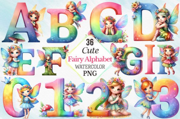 Cute Fairy Alphabet Letters Clipart Gráfico Ilustraciones Imprimibles Por RevolutionCraft