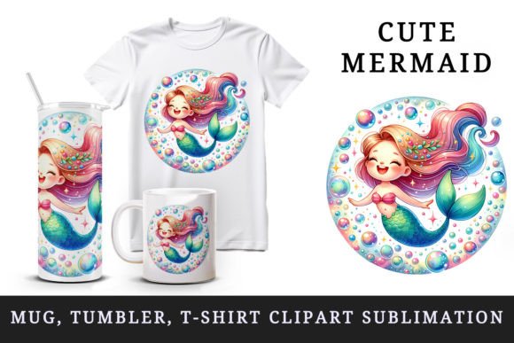 Cute Mermaid Tumbler Mug Wrap Clipart Afbeelding Crafts Door Tati Design