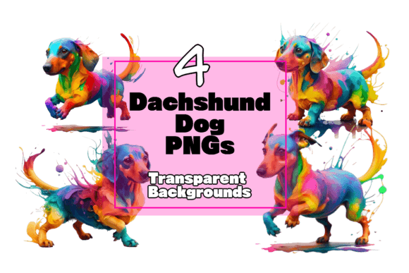 Dachshund Pups in Colorful PNG Graphic AI Graphics By Don Macauley