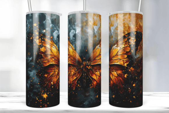 Dark Butterfly Floral Tumbler Wrap Gráfico Gráficos IA Por Marshall Designs