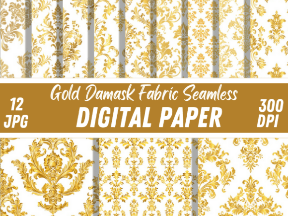 Luxury Golden Damask Fabric Patterns Grafik Papier-Muster Von Creative River