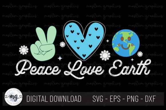 Peace Love Earth - Retro Earth Day SVG Grafika Projekty Koszulek Przez Moslem Graphics