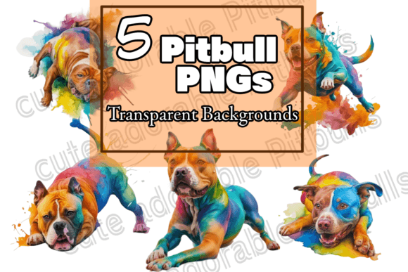 Pitbull Dogs with Rainbow Splash PNGs Gráfico Gráficos IA Por Don Macauley