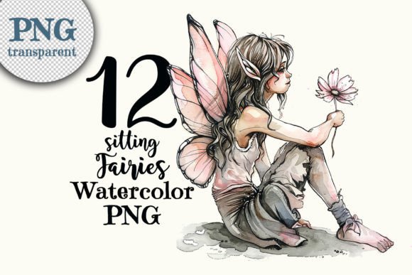 Sitting Fairies Watercolor Image PNG Graphic AI Transparent PNGs By Monsoon Publishing