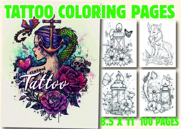 Tattoo Coloring Book Grafik Ausmalseiten & Malbücher für Erwachsene Von Nisad Design House