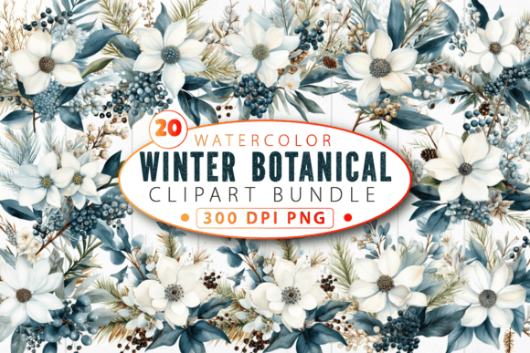 Watercolor Winter Botanical Clipart Bund Grafik Druckbare Illustrationen Von STCrafts