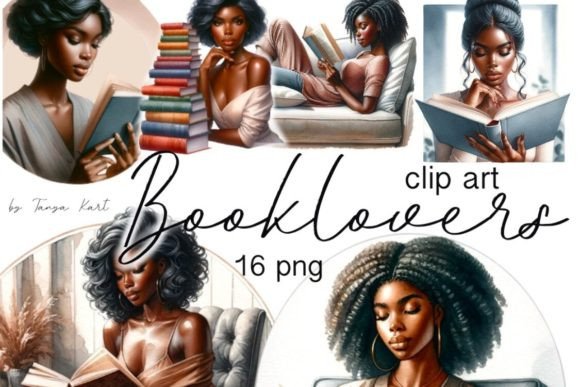 Afro Girl Reading Clipart | Melanin Book Graphic Illustrations By Tanya Kart