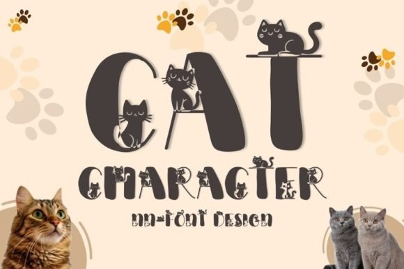 Cat Character Dekorative Schriftarten Schriftart Von NN-Font Design