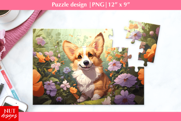 Corgi Puzzle, Spring Dog Face, Dog Breed Graphic AI Graphics By natalia.kurtidi