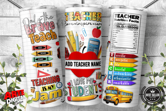 Custom Teacher Tumbler Wrap - 20 Oz Graphic Print Templates By Arte Digital Designs