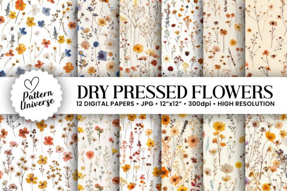 Dry Pressed Flowers Seamless Patterns Illustration Modèles de Papier Par Pattern Universe