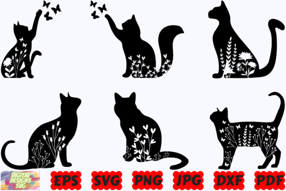 Floral Cat SVG | Floral Animal SVG | Cat Graphic Crafts By DigitalDesignsSVGBundle