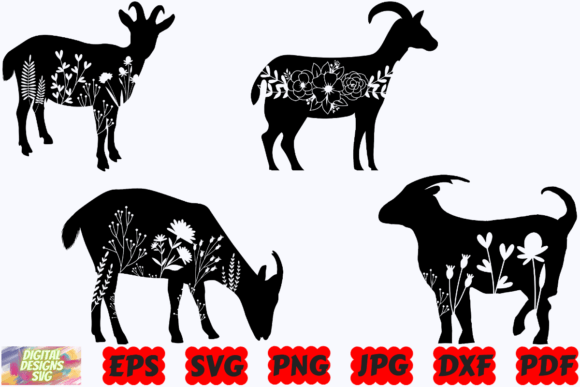 Floral Goat SVG | Floral Animal SVG |PNG Gráfico Artesanato Por DigitalDesignsSVGBundle