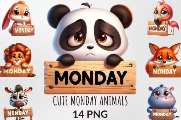 Funny Cute Monday Animals Sublimation Graphic Illustrations By DigitalCreativeDen