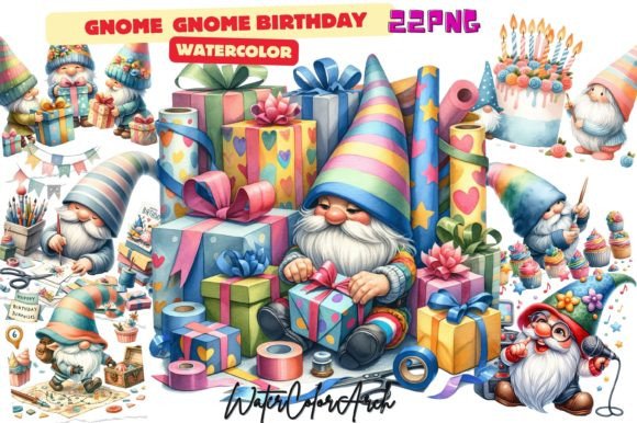 Gnome Birthday Sublimation Clipart Grafik KI-generiert Von WaterColorArch