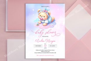 Hot Pink Purple Girl Baby Bear Invite Gráfico Plantillas de Impresión Por Blush Roses 2
